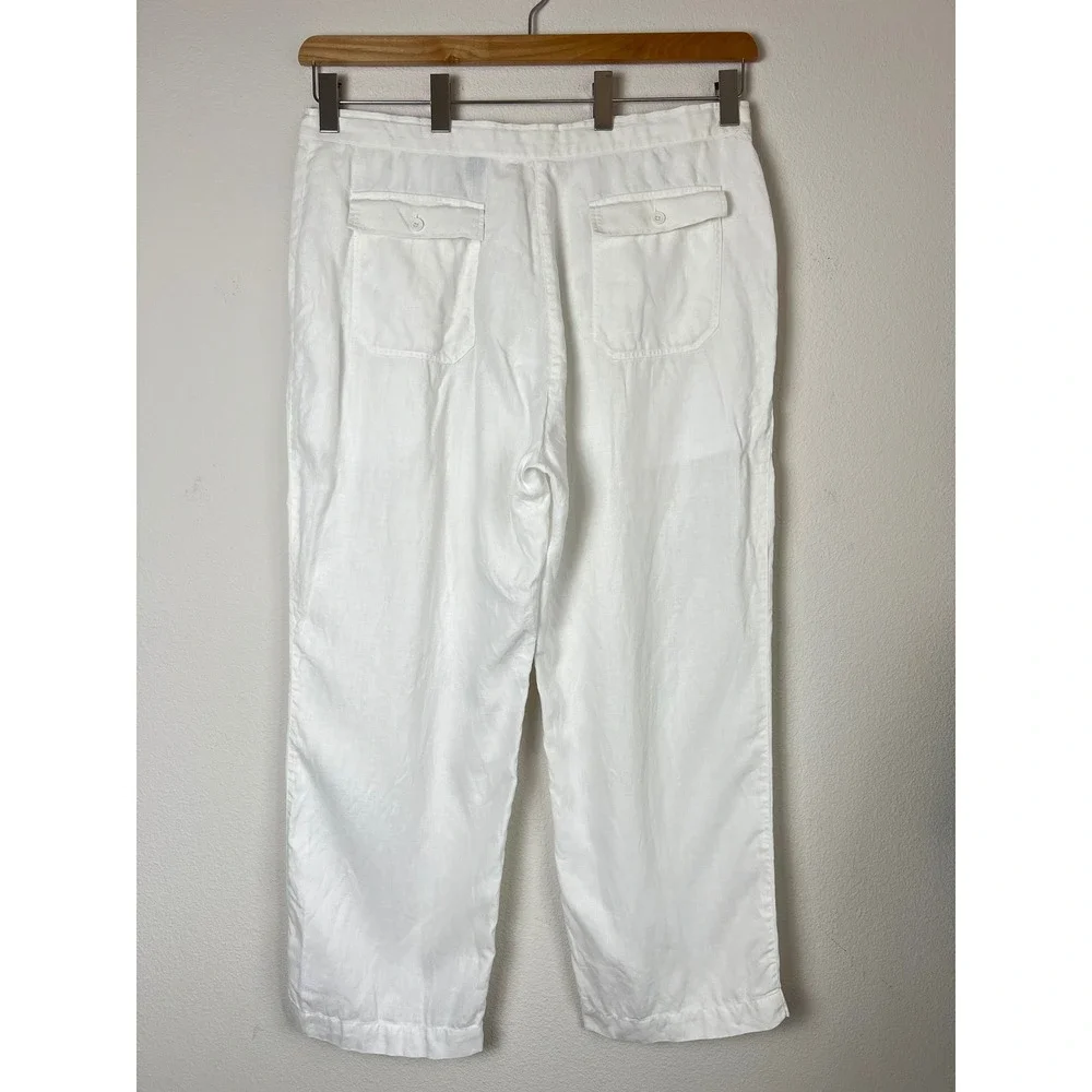 Brandini Mens XL White 100% Linen Drawstring Straight‎ Leg Pants Beach Resort